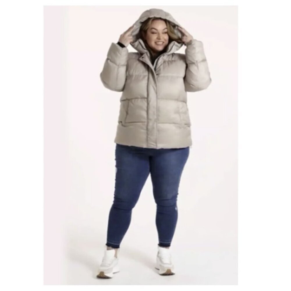 Two by Vince Camuto New Hooded Puffer Jacket Beige Winter Coat